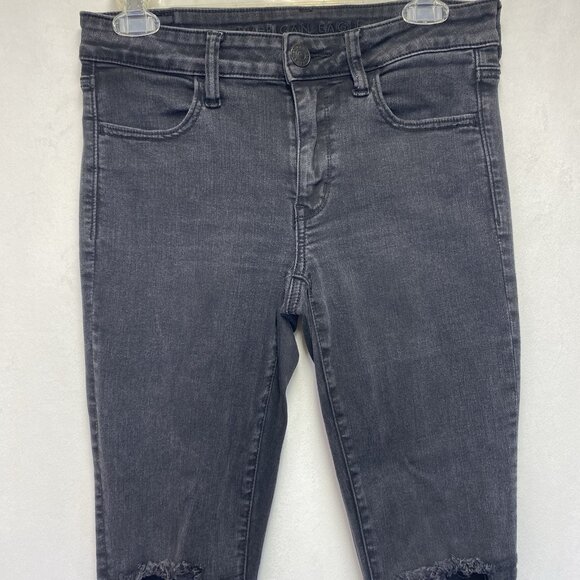 American Eagle Jegging Mid-Rise Ripped Skinny Jeans Women 6R Black Dark Wash - Picture 8 of 16